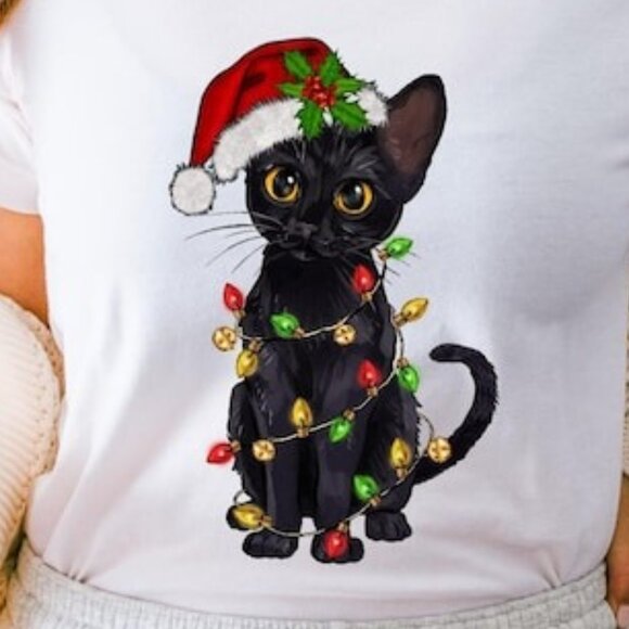 Cat Christmas T-Shirt, Christmas Cat T-Shirt, Funny Cat Christmas T-Shirt - Picture 2 of 5